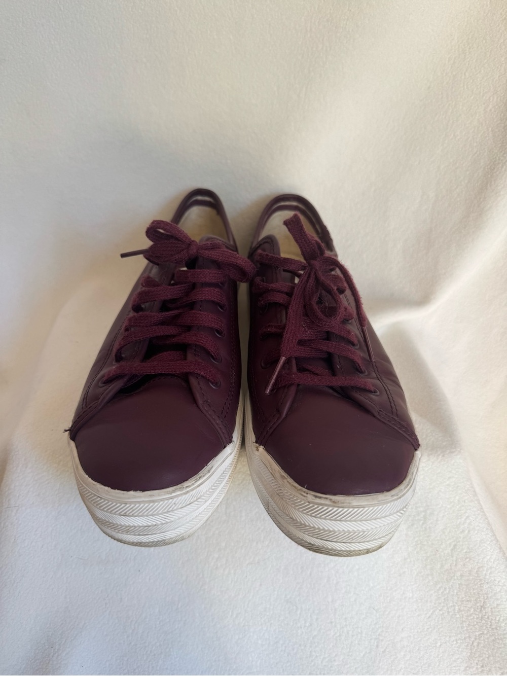 Keds Burgundy Leather Platform Sneakers Women’s 8.5 Wine - Picture 2 of 7